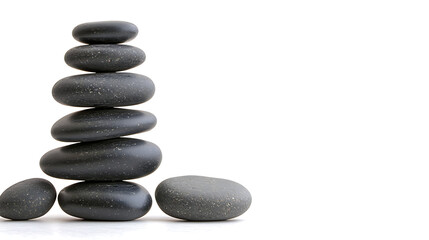 A stack of black stones on a white background. generated using AI
