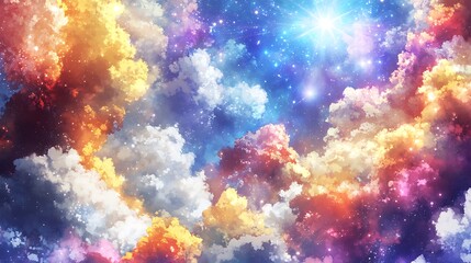 Fototapeta premium Aesthetic celestial heavens with colorful clouds and starfield spectacle
