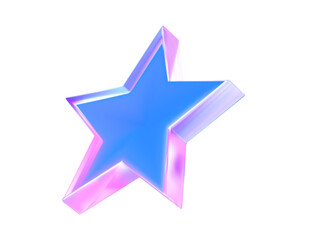 Holographic abstract star with sharp corners. 3d vector illustration in blue and pink tones.