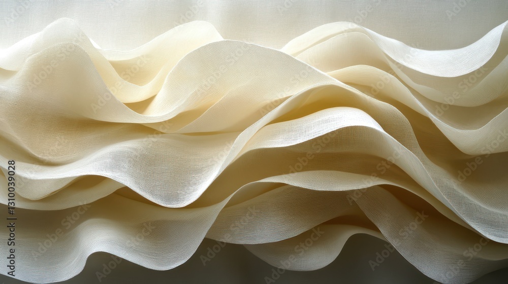 Poster abstract wavy fabric - soft folds and textural depth in neutral tones, creating a gentle, elegant, a