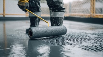 Applying sealant to a rooftop floor