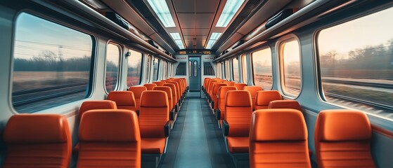Fototapeta premium Empty Train Car Interior with Orange Seats