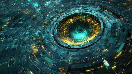 Cyberpunk Vortex: An Abstract Technological Abyss of Circuitry and Glowing Energy