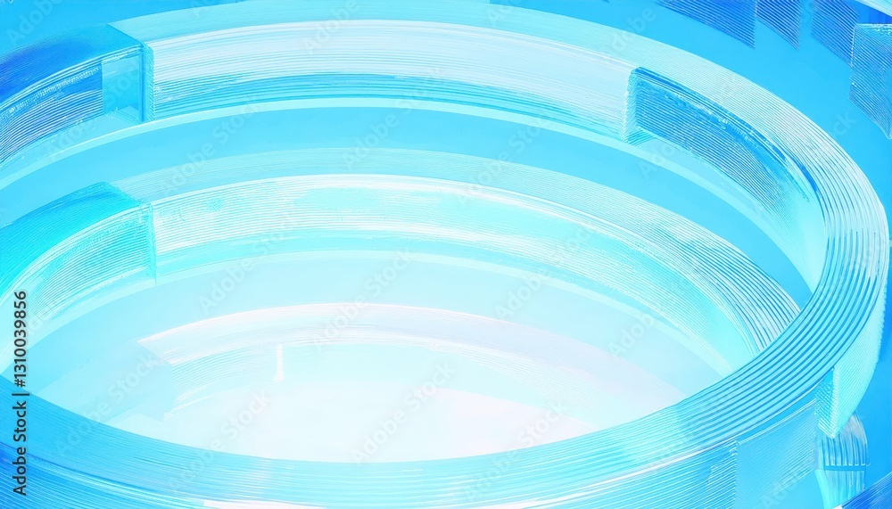 Poster futuristic blue circular glass architecture with glowing transparency, abstract technology backgroun