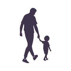 Father Walking With Child Silhouette Clipart Illustration isolated on a White Background