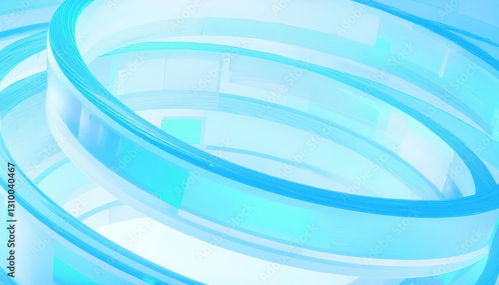 Poster futuristic blue circular glass architecture with glowing transparency, abstract technology backgroun