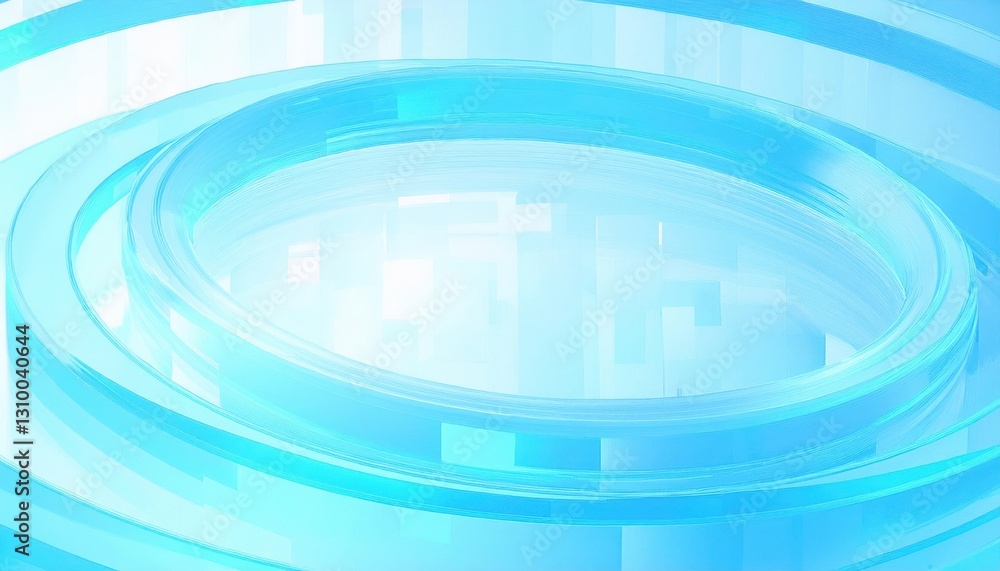 Poster futuristic blue circular glass architecture with glowing transparency, abstract technology background for digital design

