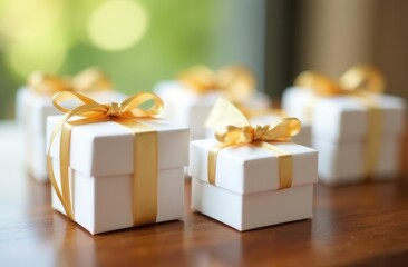 Elegant wedding gift boxes with golden ribbons for celebratory occasions