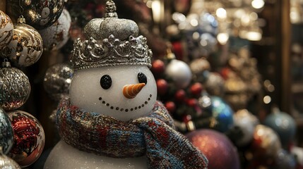 Snowman with Silver Crown and Scarf