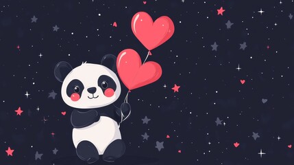 Adorable panda holding heart-shaped balloon park illustration cheerful atmosphere close-up love and affection