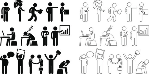 Business and Finance flat and line design icons set. isolated on transparent background