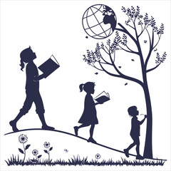 silhouette international children”s book day on white background