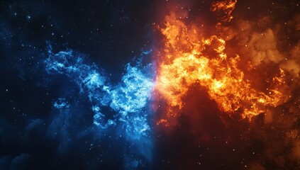 Fototapeta premium Abstract fiery and icy cosmic clash.