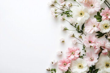 Fototapeta premium A Beautiful Arrangement of Delicate Pink and White Flowers on a Crisp White Background