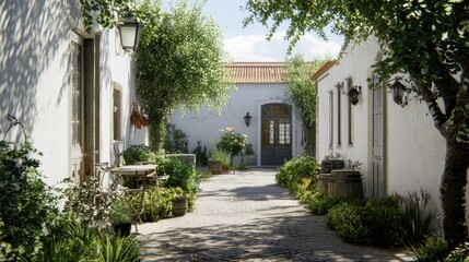 Sunny Courtyard Alleyway with Old-World Charm