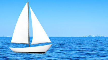 White Sailboat on a Blue Ocean under a Clear Sky