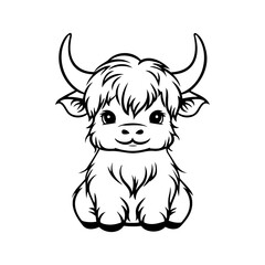Obraz premium Highland baby cow head. Farm Animal. Vector illustration.