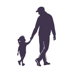 Father Walking With Child Silhouette Clipart Illustration isolated on a White Background