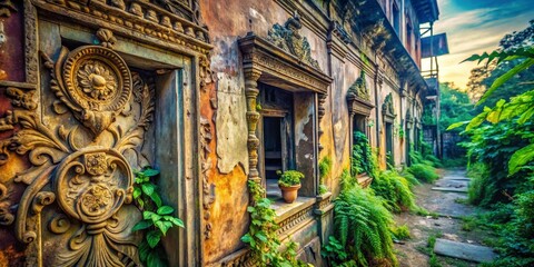 Abandoned Building Engraving, Old Ruins, Decaying Architecture, Historical Structures, Weathered Stone, Carved Walls, Forgotten Places, Grunge Texture, Vintage Photo, Urban Exploration