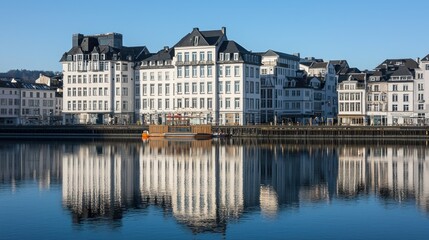Fototapeta premium European City Buildings Reflecting in Calm River