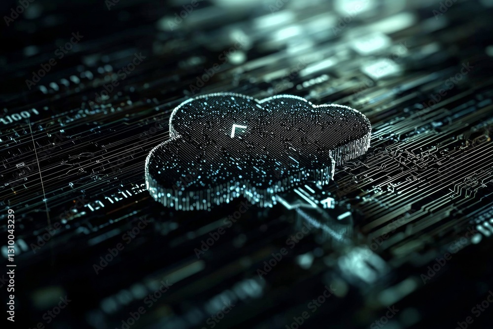 Poster a blue background serves as the foundation for a hologram of a cloud, representing the concept of cl
