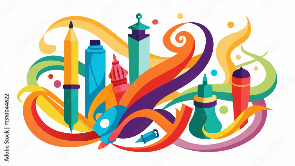 Poster the colorful array of calligraphy pens ink and paper providing a visual feast for the participants..