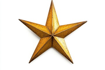Obraz premium Golden Star Decoration on White Background - A beautifully designed three-dimensional golden star decoration with textured details against a solid white background