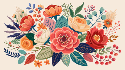 Beautiful romantic flower collection with roses, leaves, floral bouquets, flower compositions