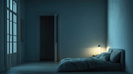 Empty bedroom at night