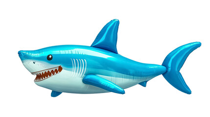 Blue inflatable 3d shark png illustration, summer accessory isolated on white background