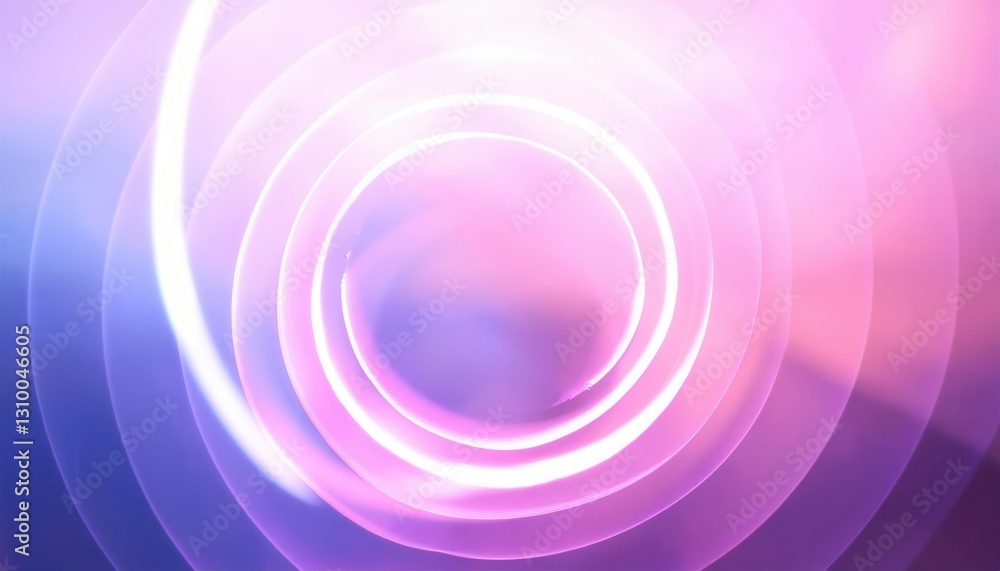 Aufkleber glowing neon pink and purple concentric circles with soft gradient background, abstract light motion