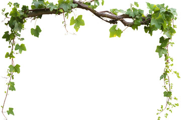 Vibrant green ivy vine branch frame isolated on path plant leaves nature on transparent background