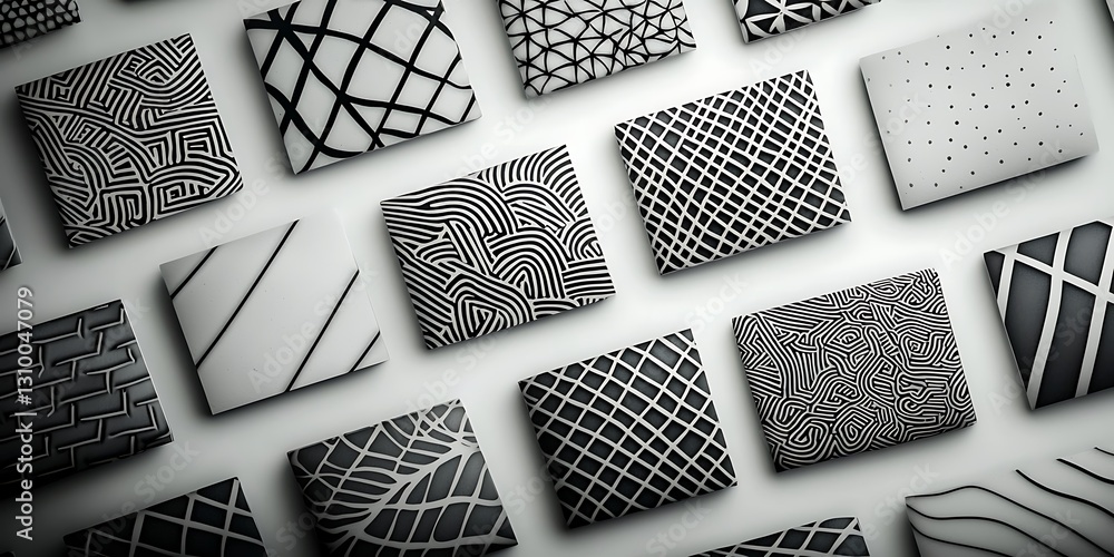 Poster collection of textured patterns on rectangular panels arranged aesthetically on a light background