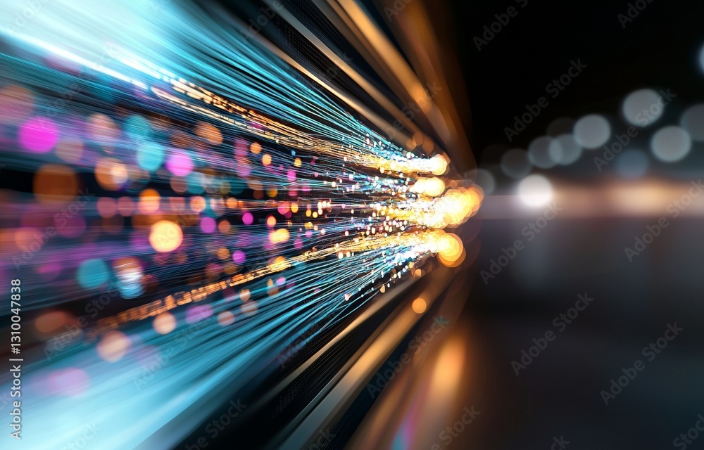 Poster the corridor of a data center room is filled with servers and illuminated by bright lights of speed 