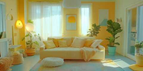 A bright and welcoming living room with cheerful yellow accents