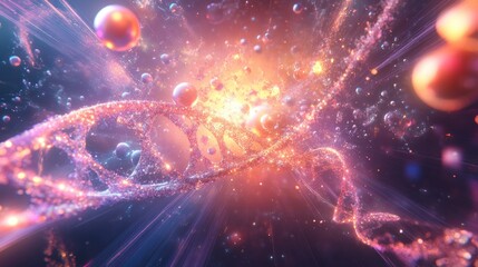 Fototapeta premium Dynamic DNA helix in a vibrant, cosmic nebula
