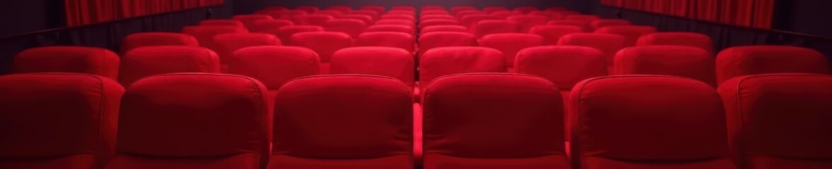 Obraz premium Red plush theater seats bathed in crimson light, texture, velvet, empty