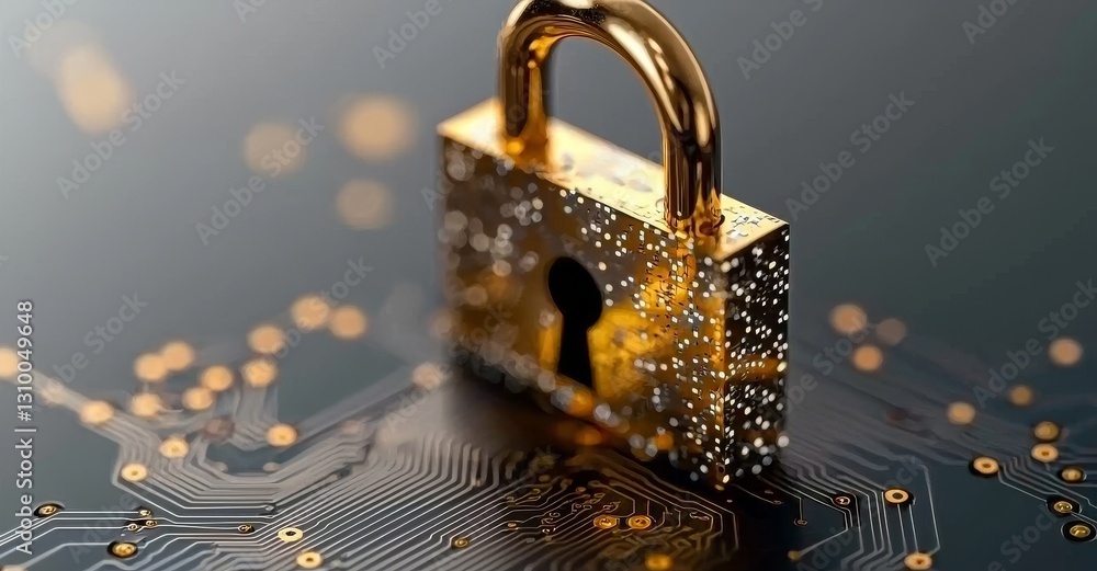 Aufkleber cyber security network and data protection technology are illustrated by a digital padlock icon on a