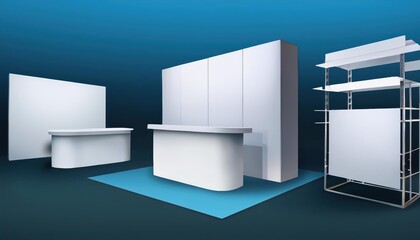 Striking Display of an Empty Trade Show Booth A Spacious Canvas for Creativity in the Vibrant, Minimalist Setting with Versatile Layout Options
