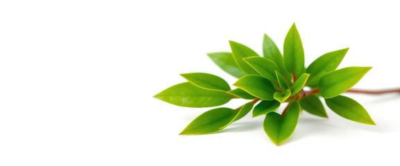 Single vibrant green plant, isolated on pure white background, eco, close-up