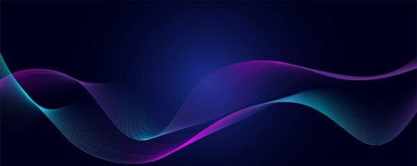 Neon glowing lines wave gradient blue pink on dark background. Abstract wavy pattern. Luxury or premium design. Modern technology style. Data transmission signal. Future development.