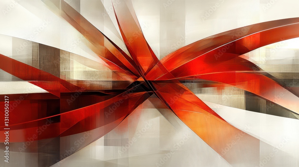 Poster crimson cascade: abstract architectural composition of intersecting forms