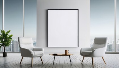 Bright Office Mockup with White Armchairs and Open Space Vibrant Spacious Scene Perfect for Digital Art, Home Decor or Design Inspiration
