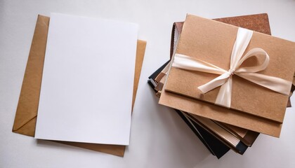 Timeless Elegance A Charming Blank Greeting Card Mockup in a Vintage Craft Envelope, Ready to Inscribe Your Special Message with an Air of Antiquity and Warmth.