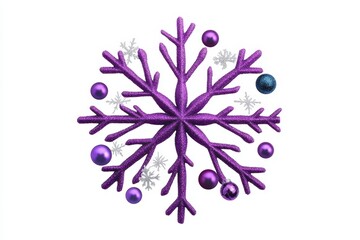 Fototapeta premium Purple Snowflake Decoration with Ornaments - A vibrant purple snowflake design surrounded by colorful ornaments, perfect for winter and holiday decorations