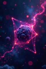 Intersecting shapes, glowing nodes, dark space, illustration, art, vector