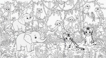 Naklejka premium Adorable Baby Animals in a Jungle