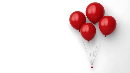 Four Red Balloons Floating Against White Background