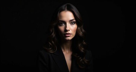 Graceful Lady in Black Gown, Dark Background
