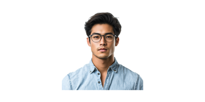 Young man with glasses and denim shirt isolated on transparent background - Powered by Adobe